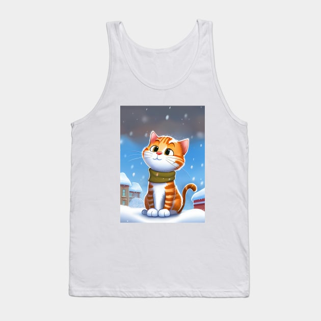 Winter Cat With a Scarf in Winter Scenery is waiting for Santa Tank Top by KOTOdesign